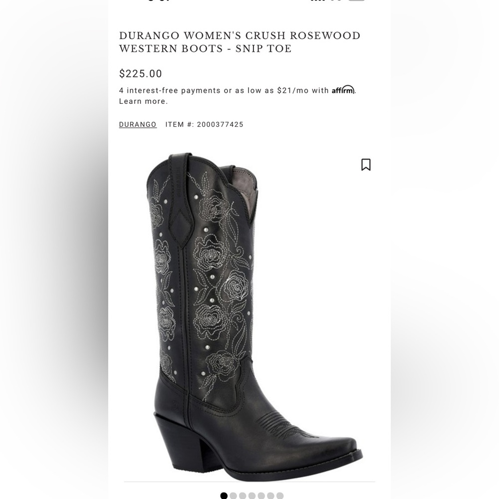 DURANGO WOMEN'S CRUSH ROSEWOOD WESTERN BOOTS - SNIP TOE